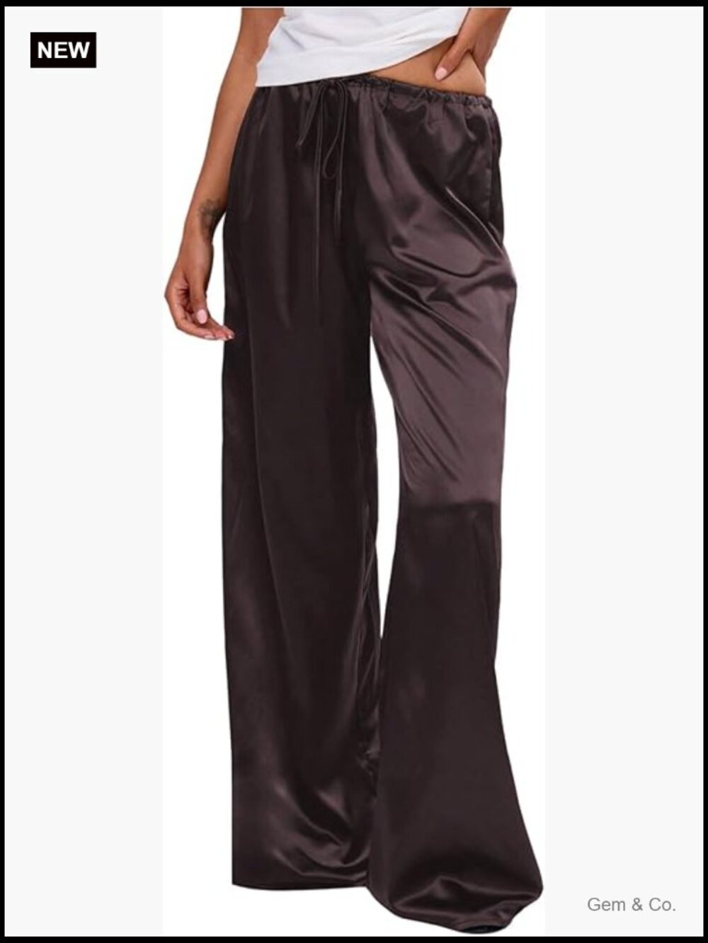 Women's Summer Satin Silk Casual Flowy Wide Leg Pants Beach Vacation
